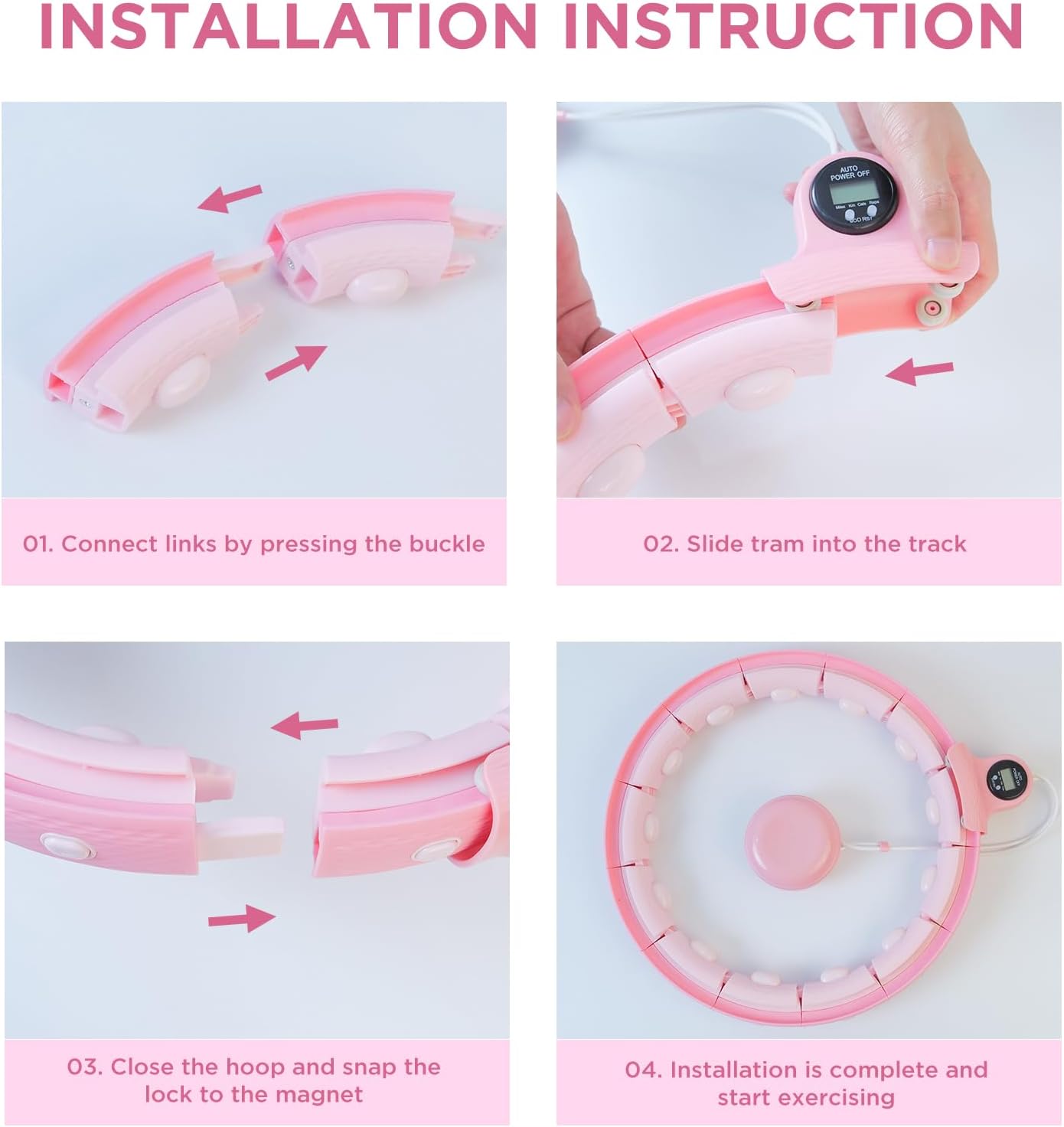 Humixx Infinity Hoop for Adult Weight Loss, 2 in 1 Smart Fitness Workout Hoop Weighted with 14 Detachable Knots, Exercise Fit Hoop Suitable for Women and Kids, Pink