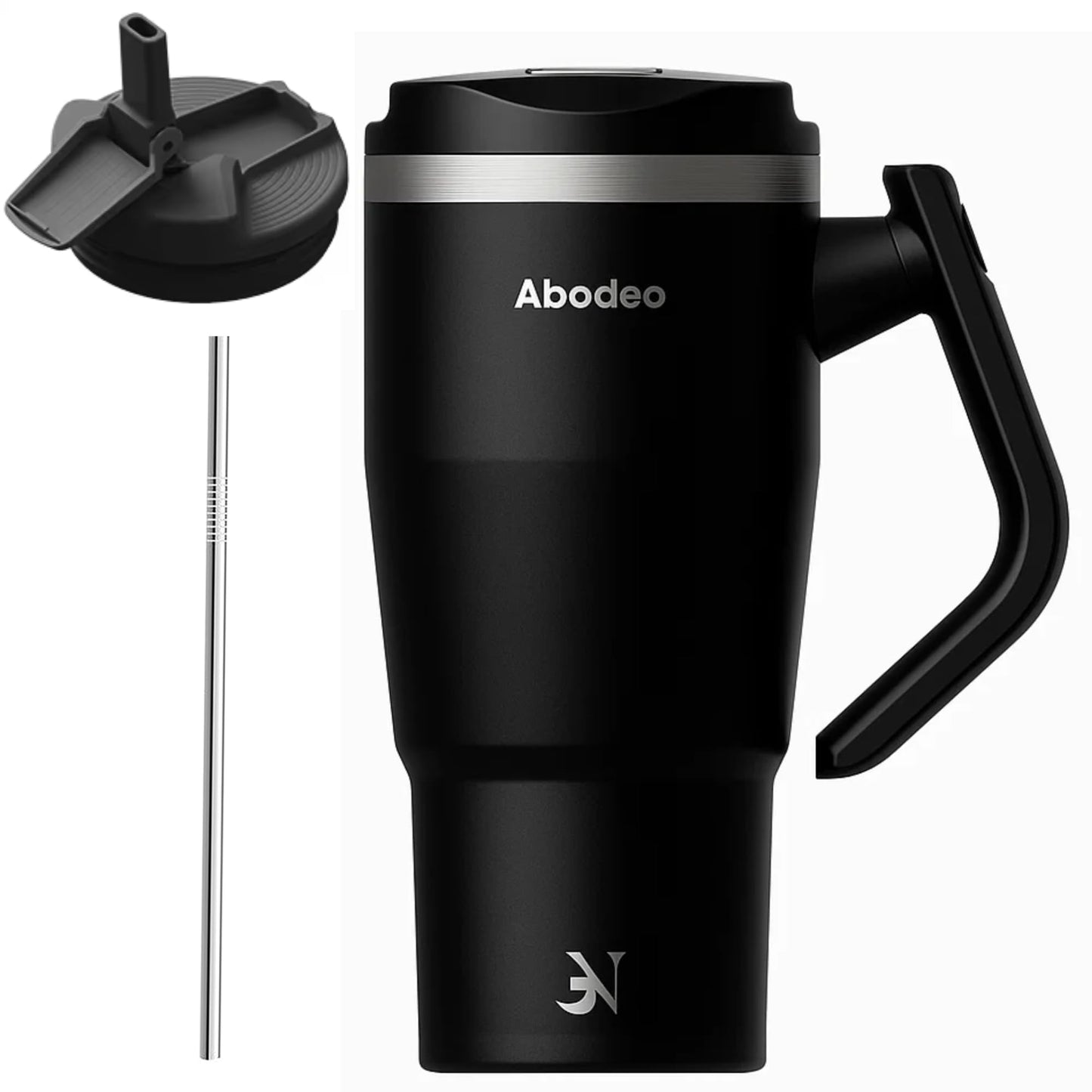 Insulated 40 oz Tumbler with Rotatable Handle, Straw & Leak Proof Lid - Stainless Steel Coffee Mug, Reusable Water Bottle Flask | Travel Coffee Tumblers - Fits Most Car Cup Holders (Black)