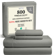 100% Egyptian Cotton Sheets King Size Sheets Set with Fully Elasticated Fitted Sheet & Pillowcase sets, 800 TC Hotel Collection Deep Pocket King Sheet Set, No Pill Soft Breathable Luxury White Bedding