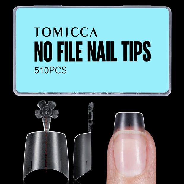 TOMICCA Short Coffin Nail Tips, 240Pcs Acrylic Half Cover Nail Tips Coffin, No C Curve Full Matte Gel Nail Tips Short, Nail Extension Tips for Beginner and Professional 12 Sizes