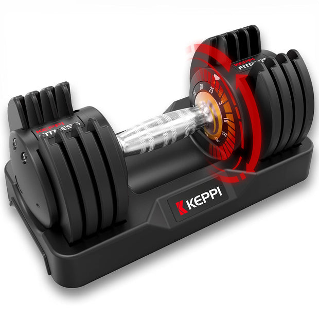 Keppi Adjustable Dumbbells Set-25lb/40lb/55lb/60lb, Anti-Slip Metal Fast Adjust Weight Handle, Exercise & Fitness for Full Body Workout - Adjustable Dumbbell Series