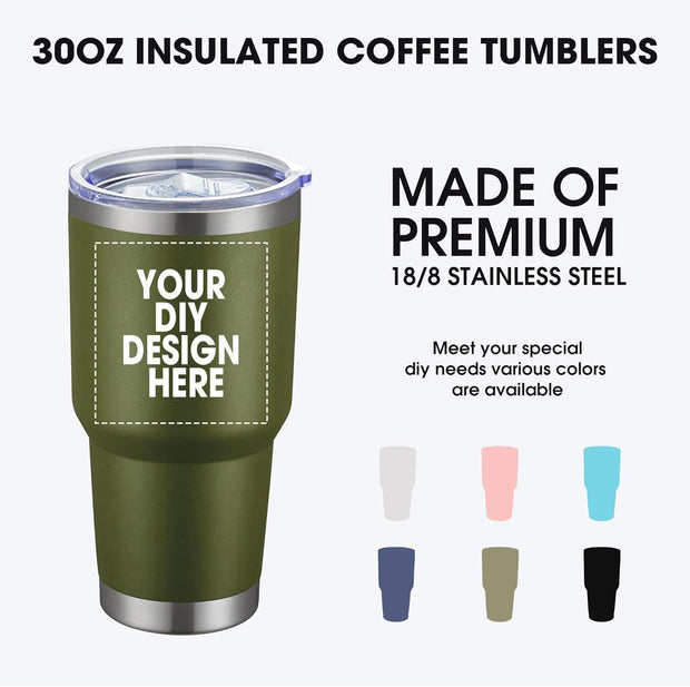 Personalized Custom Tumbler Print in USA 24 Pcs 30oz Stainless Steel Coffee Cup with Lid & Straw Double Wall Insulated Tumbler with Colorful Text Logo Photo