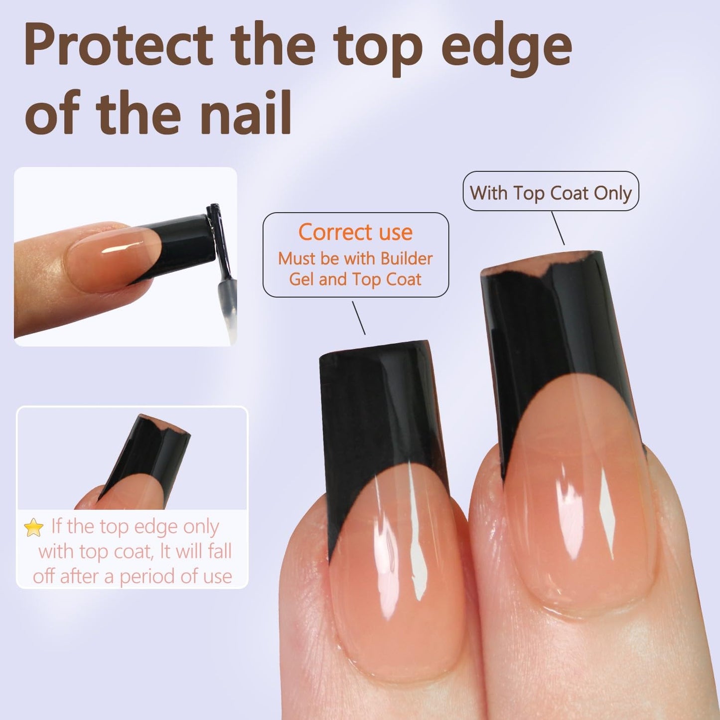 Misssix Deep French Gel Nail Tips, 150Pcs French Tip Press on Nails Long Square Brown, No Need to File 3 in 1 Tips Pre-lasting, Fake Nails for Nail Art DIY 15 Sizes