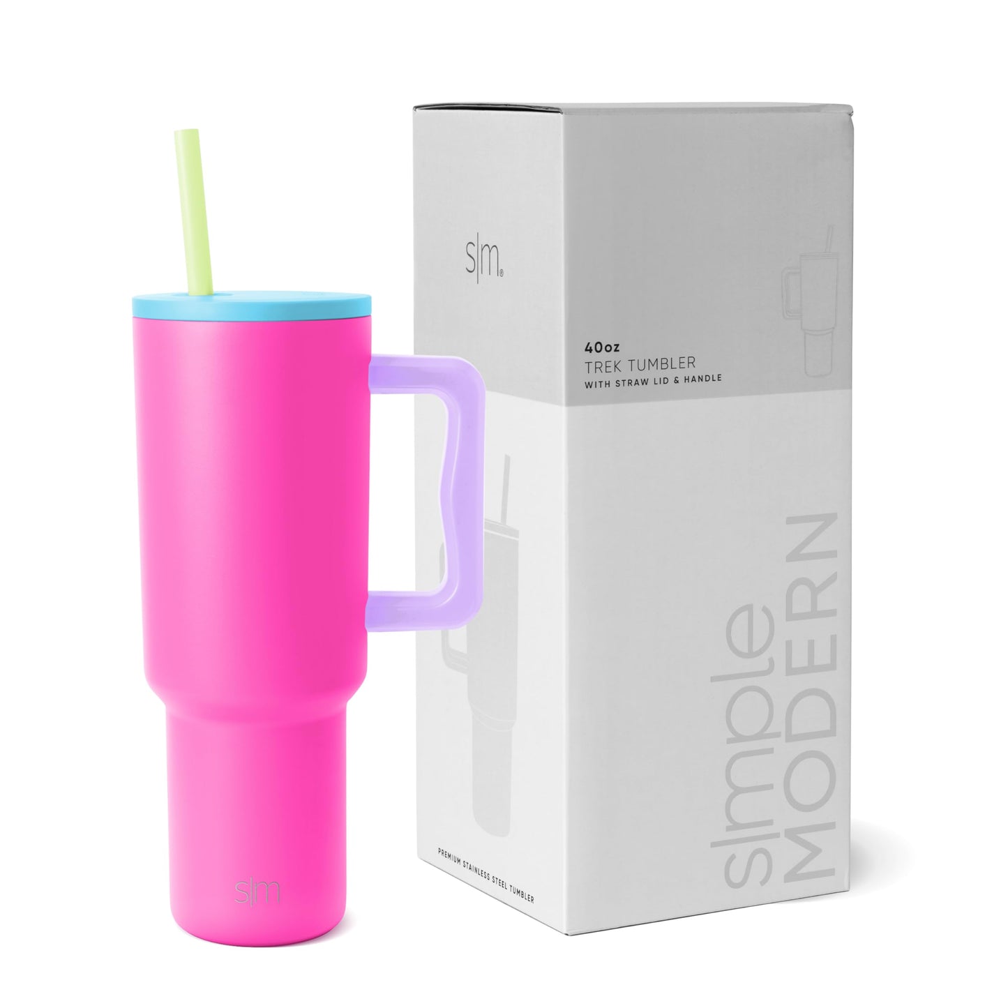 Simple Modern 40 oz Trek Tumbler with Handle and Straw Lid | Cup Holder Friendly Insulated Stainless Steel Travel Mug | Blue Dune