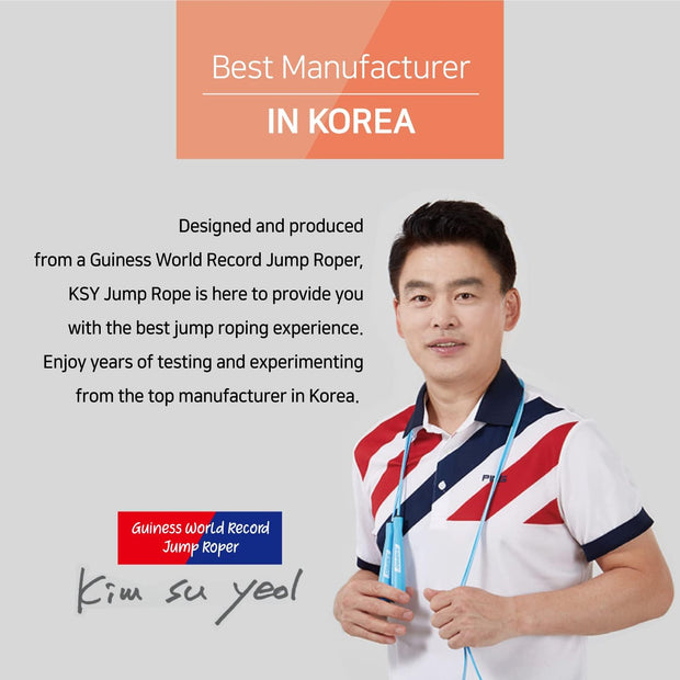 Skipping Jump Rope for Fitness Workout - Light Weight, Adjustable, Tangle Free, Excellent line control for Cardio Boxing, CrossFit, Training Exercise All Ages and Gender ( Special Luxury, KA-220, Made in Korea)