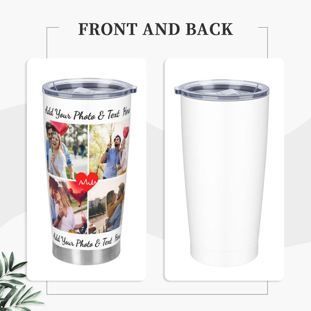 Personalized Tumblers with Pictures Lids and Straws 20 oz Custom Photo Stainless Steel Coffee Tumbler with Name Text Coffee Mug Cup Gifts for Christmas Anniversary Birthday for Dad Mom Friend