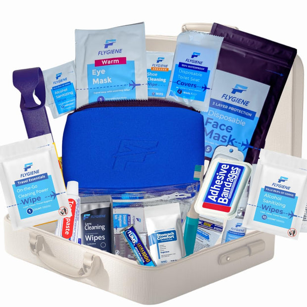 Travel Kit – Complete Airplane Travel Essentials Set for Men, Women, & Kids with Washable Case – 22-Piece TSA-Friendly Essentials for Flying