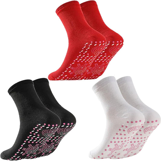 3 Pair Tourmaline Thermal Circulation Acupressure Self-Heating Shaping Socks, AFIZ Tourmaline Slimming Health Sock,Foot Massage Thermotherapeutic Sock (3 Color)