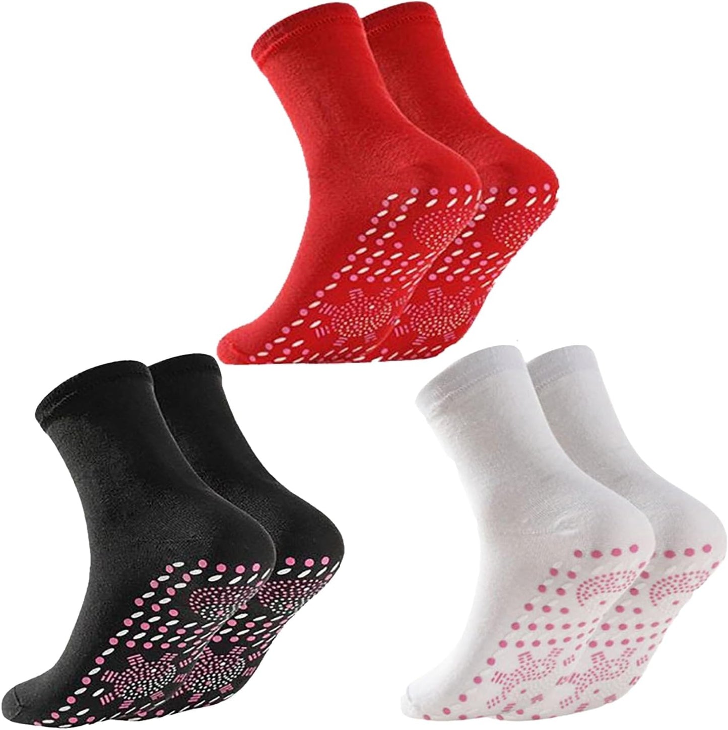 3 Pair Tourmaline Thermal Circulation Acupressure Self-Heating Shaping Socks, AFIZ Tourmaline Slimming Health Sock,Foot Massage Thermotherapeutic Sock (3 Color)
