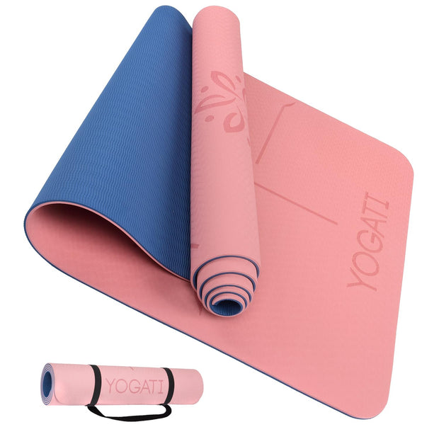 Yoga Mat with Alignment Lines. Yoga Mats with carry strap perfect for Pilates and Fitness Workout, Eco Friendly Non Slip Thick Yoga Mats for women and men - Yoga Matt.