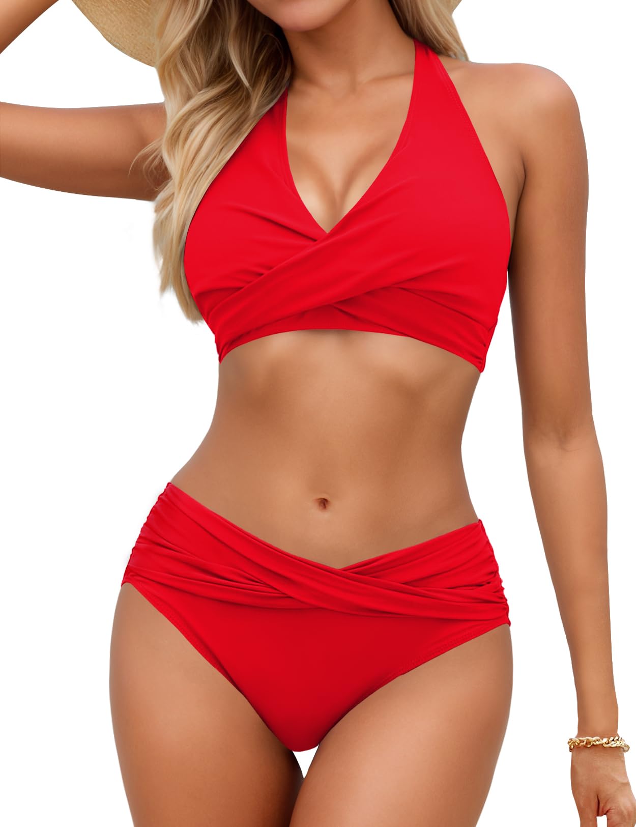 Sopliagon Women's Bikini Sets Twist Front Two Piece Swimsuit Halter Bathing Suit