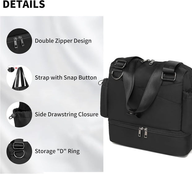 Small Gym Bag for Women,Mini Gym Duffle Bag with Independent Compartment Lightweight Gym Tote Bag Sport Duffle Bag for Travel Workout Dance Yoga-Black