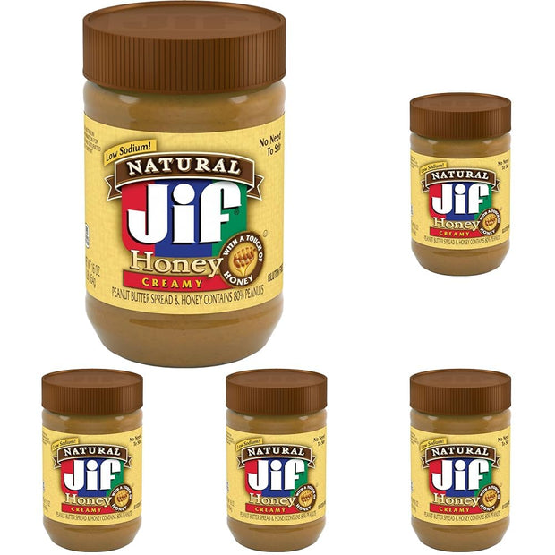Jif Natural Creamy Peanut Butter Spread and Honey – Contains 80% Peanuts, 16 Ounces
