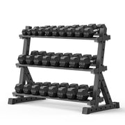 PAPABABE Hex Dumbbell Set with Rack, Rubber Encased Free Weight with Weight Storage Racks, Multiple Weight Options for Home Gym and Fitness