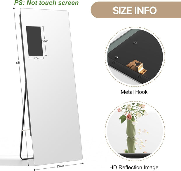 Smart Home Gym Mirror 65"x23.6", Trainer Workout Mirror with 14" Screen Display, Support Phone Casting Function, Follow Tiktok Videos to Do yoga,Dancing, Exercise Fitness(Portrait Screen for TikTok)