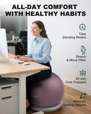 Trideer Exercise Yoga Ball Chair with Base for Home Office Desk, Stability & Fitness Ball Seat to Relieve Back Pain, Home Gym Workout for Abs, Pregnancy Ball with Pump