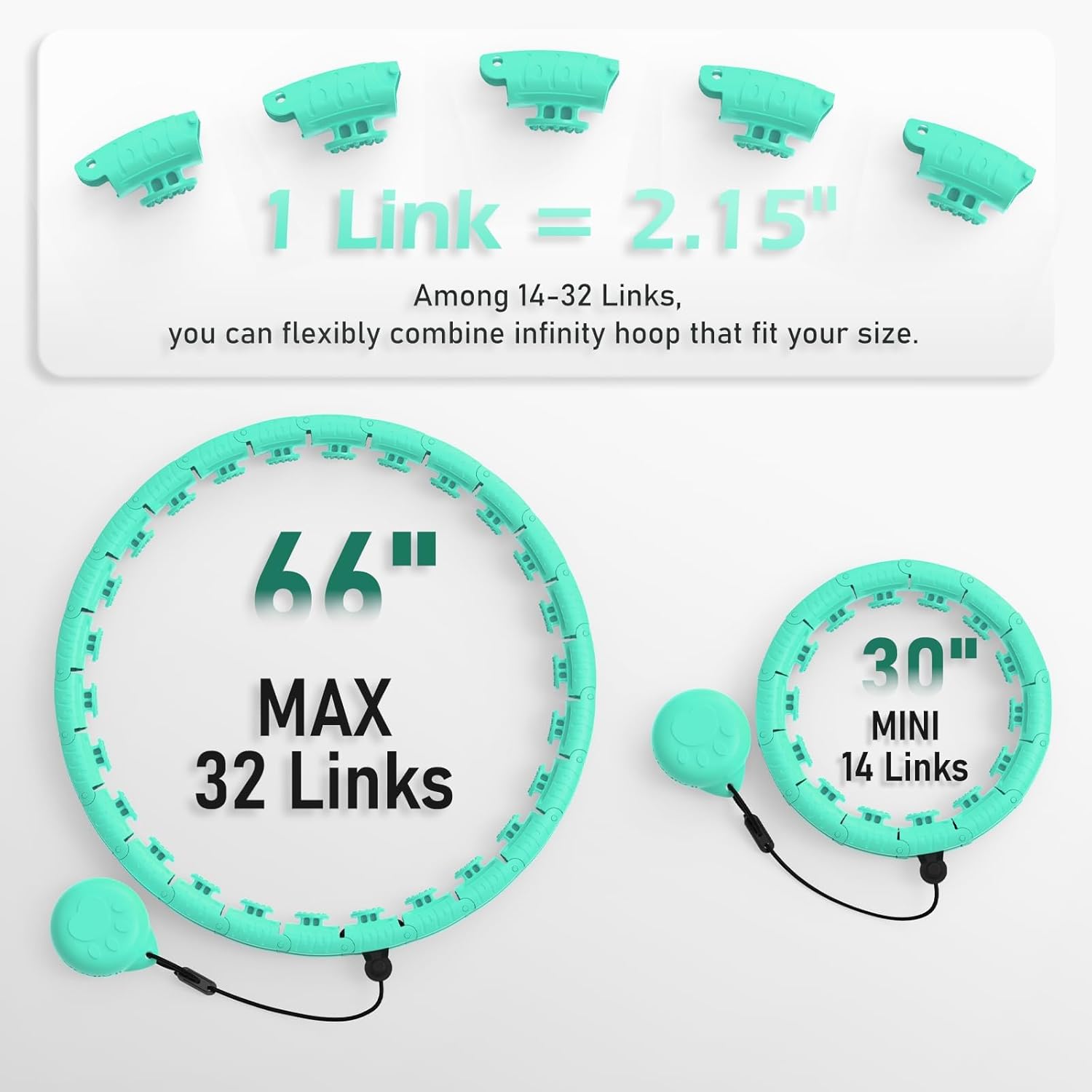 Weighted Hula Circle with 32 Links(66 Inch), Sweet Weight Ball, for Adults Weight Loss, Infinity Fitness Hoop Plus Size, for Women Smart Exercise Equipment