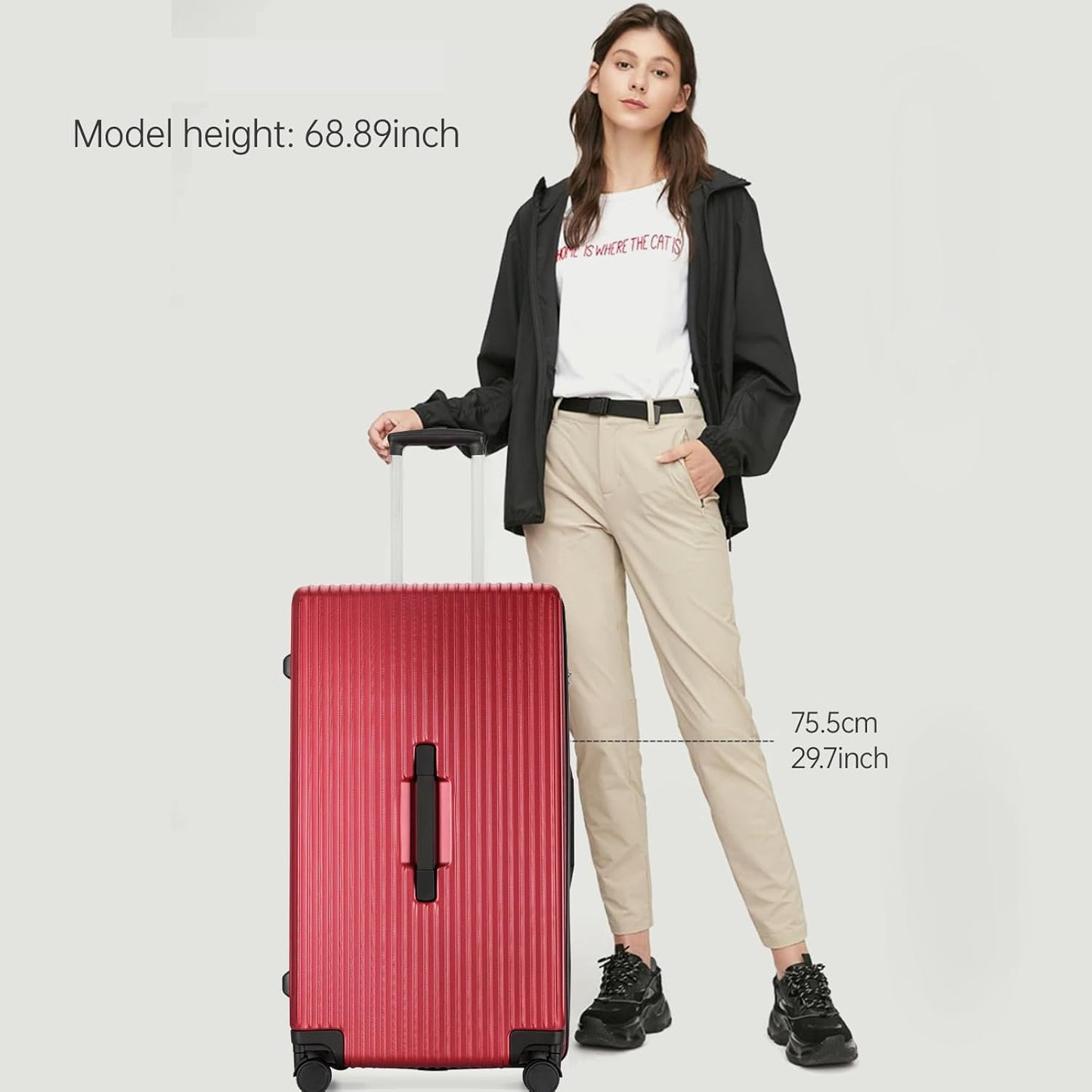 GinzaTravel Trunk Luggage, 28 Inch Luggage with Spinner Wheels, Scratch resistant texture Lightweight PC material with TSA Lock (Wine Red)