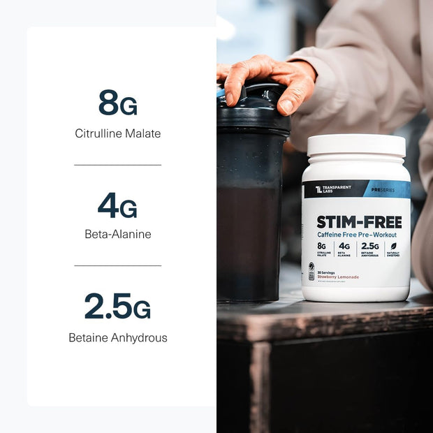 Transparent Labs Stim-Free Pre-Workout - Caffeine & Stim Free Pre Workout Powder for Men and Women with Beta Alanine Powder, Citrulline Malate, & elevATP - 30 Servings, Tropical Punch
