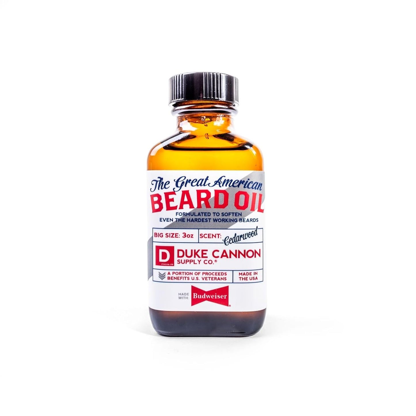 Duke Cannon Great American Beard Oil with Budweiser - Natural Conditioning with Apricot Kernel Oils, Warm Cedarwood Scent, 3 oz.