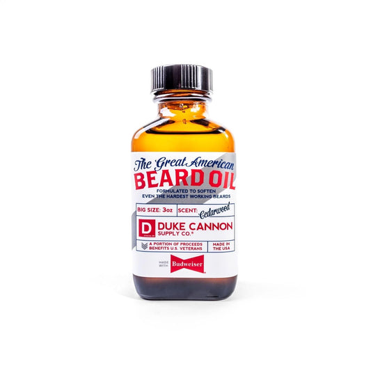 Duke Cannon Great American Beard Oil with Budweiser - Natural Conditioning with Apricot Kernel Oils, Warm Cedarwood Scent, 3 oz.