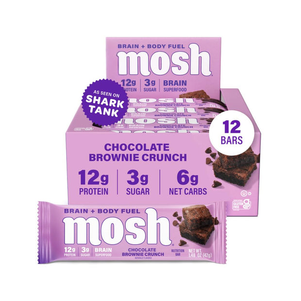 MOSH Variety Pack Keto Protein Bars, High Fiber, Low Carb, Gluten Free, High Protein, Brain Healthy Snack with Ashwagandha, Lion's Mane, 6 Count