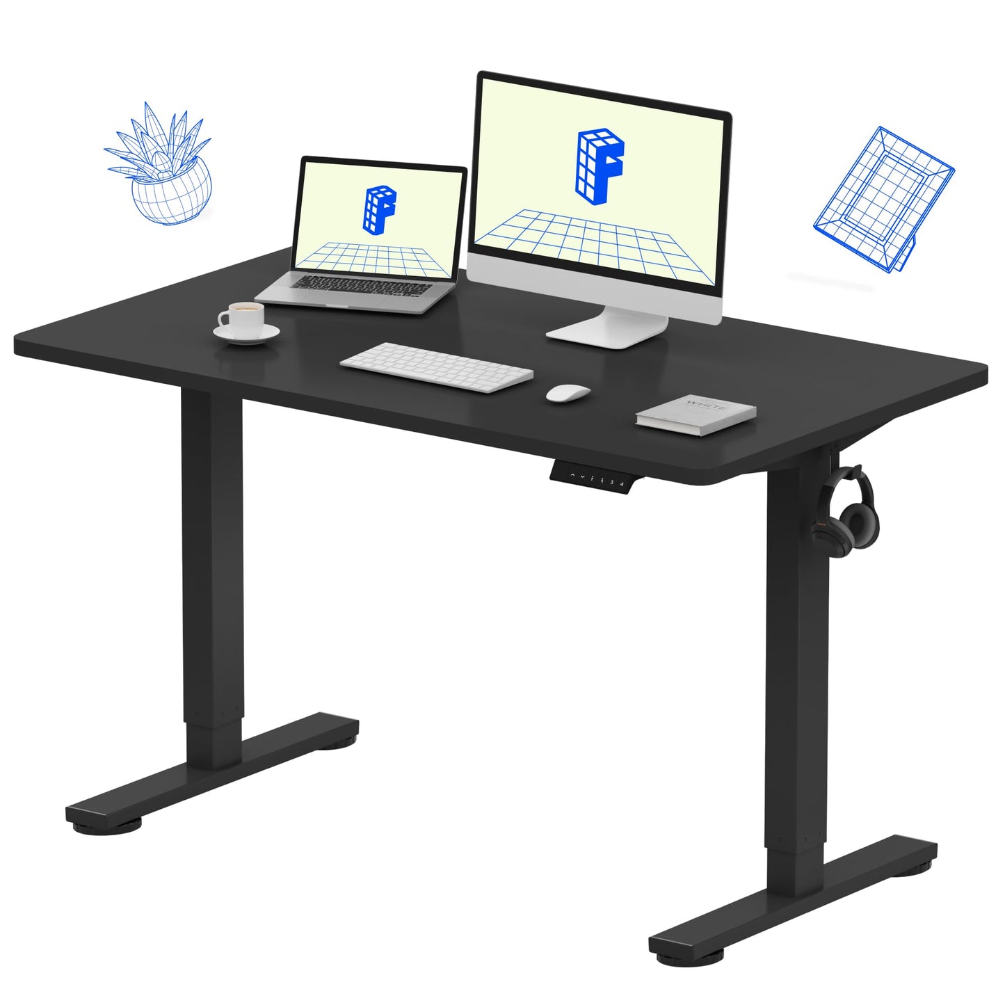 FLEXISPOT EN1 Whole-Piece Standing Desk, 48 x 24 Inches Height Adjustable Desk Stand up Desk Home Office Table for Computer Laptop (White Frame + Maple Desktop)
