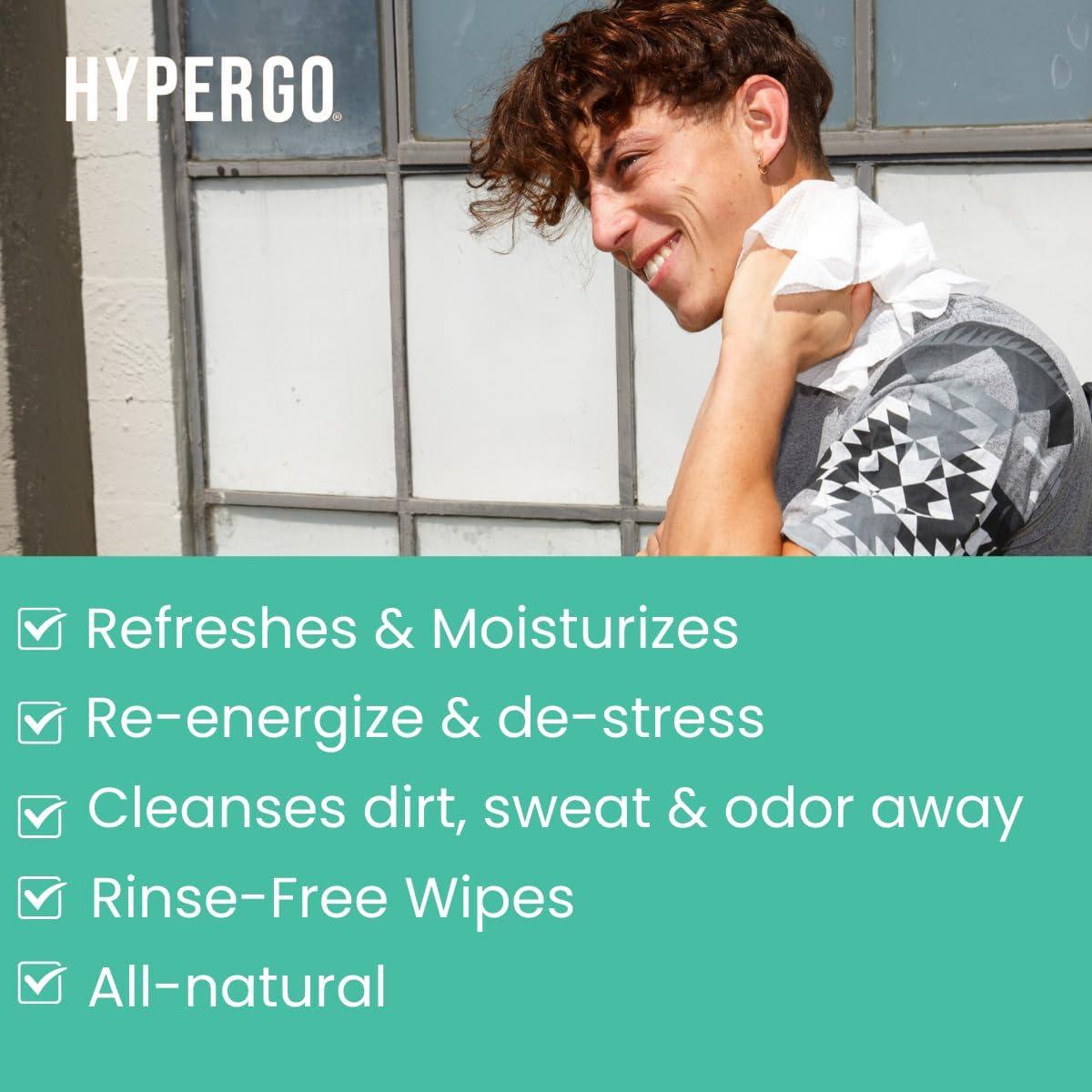 HyperGo XL Body Wipes for Women & Men – 12" x12" Rinse-Free Full Body Cleansing Wipes 20 Count Pack - Mint | Biodegradable, Hypoallergenic, Aloe-Infused | Gym, Festival, Camping Essentials