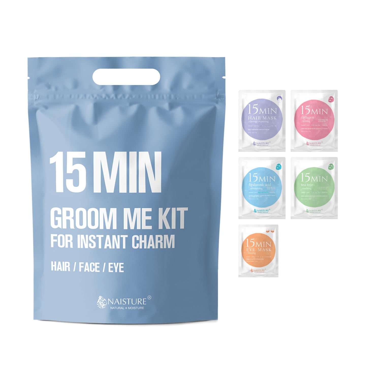 15 Min Pamper Me Kit by Naisture – Korean Spa and Skincare Kit for Women with Hair Mask, Hand and Foot Masks, Eye Mask, and Face Masks