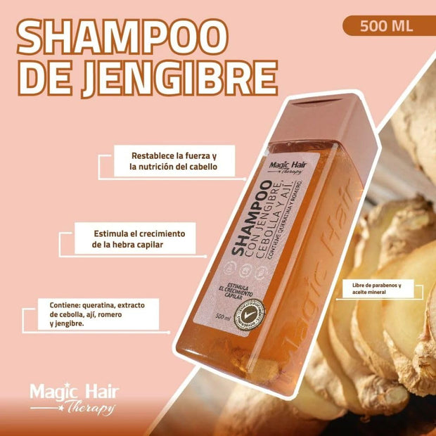 Magic Hair KIT (2 PACK) Shampoo de Cebolla con Aji y Acondicionador de Jengibre y Aji
