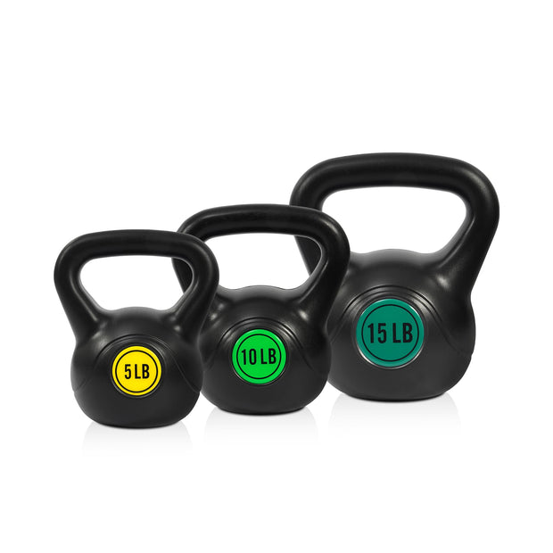 Wide Grip 3-Piece or 4-Piece Kettlebell Exercise Fitness Weight Set, Include 5 lbs, 10 lbs, 15 lbs and 20 lbs, Set of 3 or Set of 4