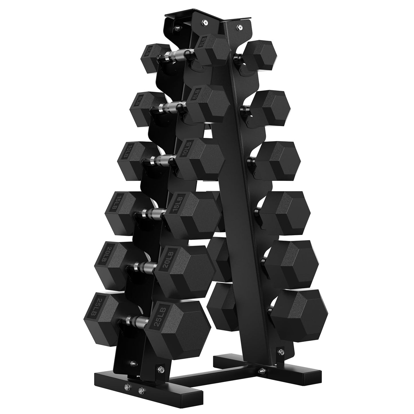 Hex Dumbbell Sets with Rack, 75-300 lb Rubber Encased Dumbbells for Strength Training, Exercise, and Fitness, Home Gym Weight Set with Rack