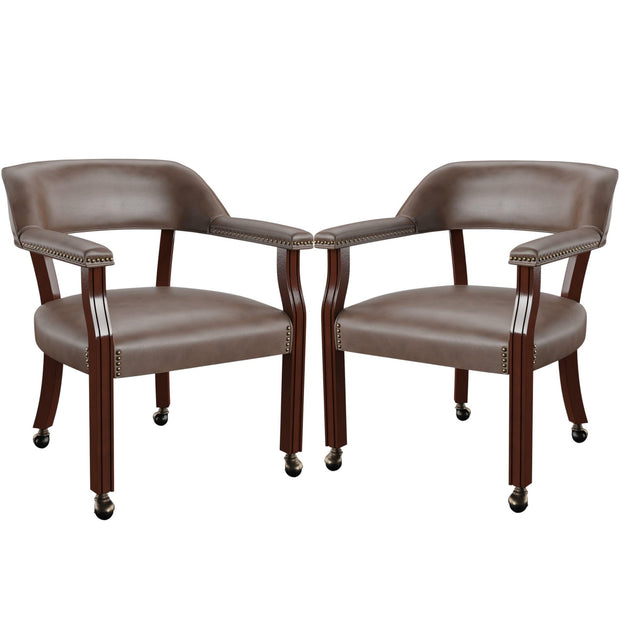 Steve Silver Furniture Tournament Arm Dining Chair with Casters, Upholstered w/Nailhead Trim, for Living Room, Dining Room, Vegan Leather, 18-Inch Seat Height, 25" W x 25" D x 31" H, Black