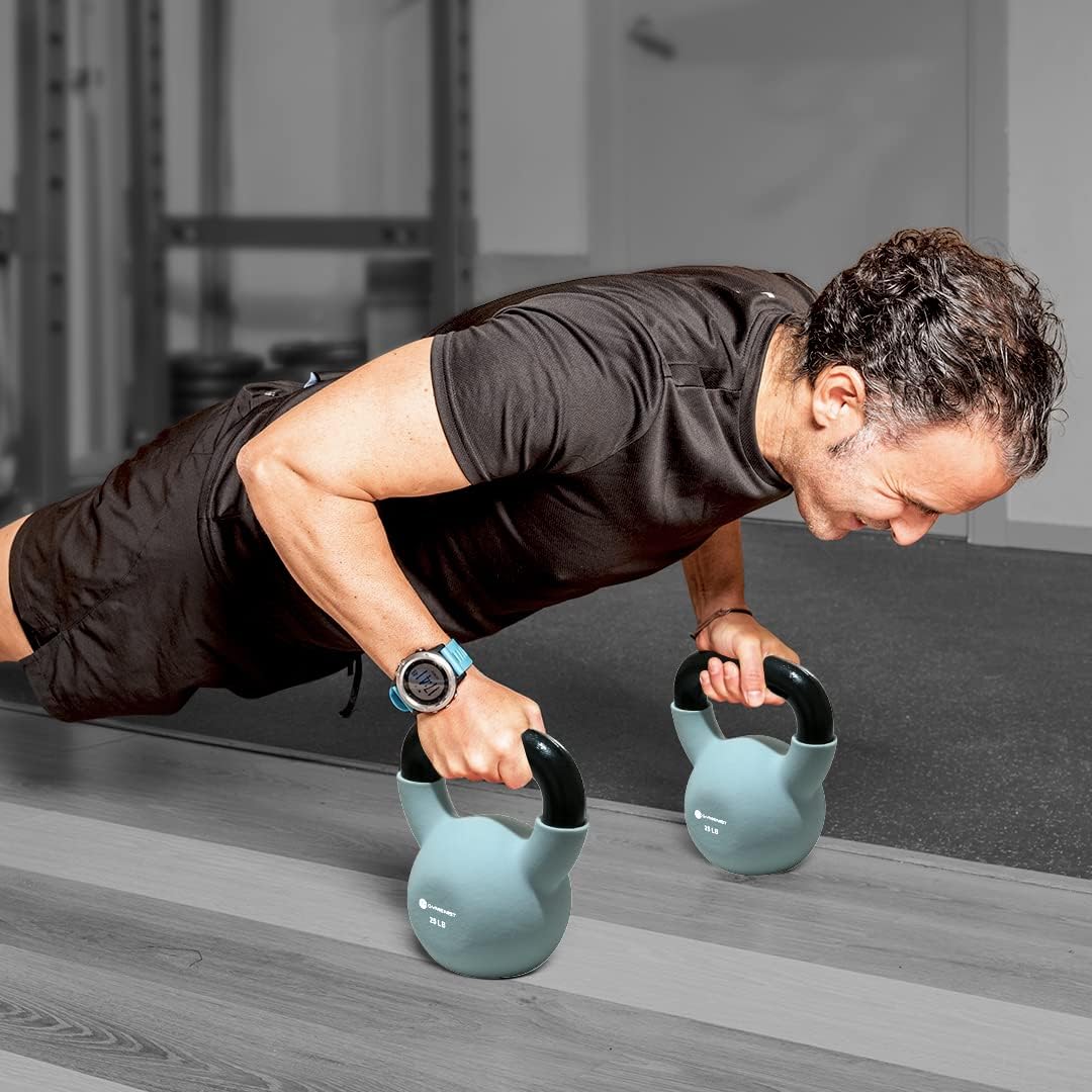 GYMENIST Kettlebell Fitness Iron Weights with Neoprene Coating Around The Bottom Half of The Metal Kettle Bell