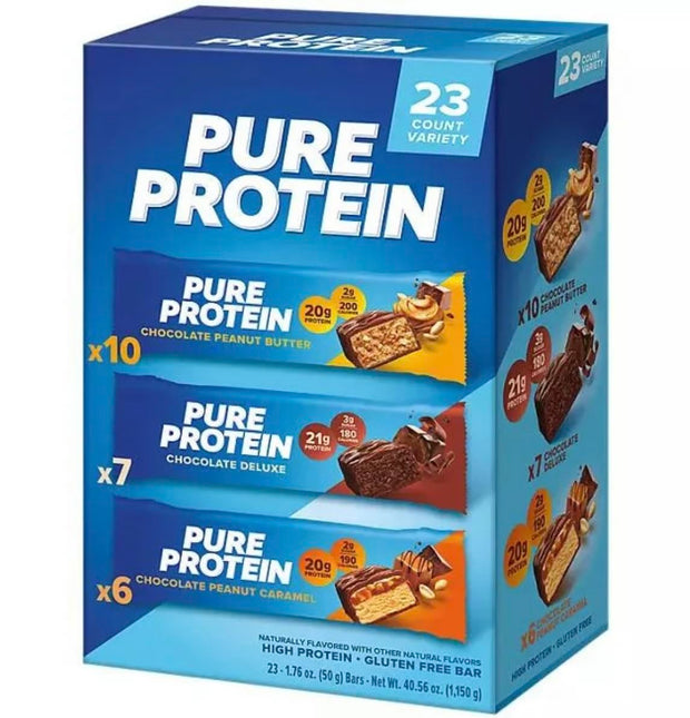Pure Protein Bars, Nutrient Rich Snacks with High Protein for Energy Support, Minimal Sugar, Gluten-Free, Variety Pack (In NEYUM Packaging) (23 Pack)
