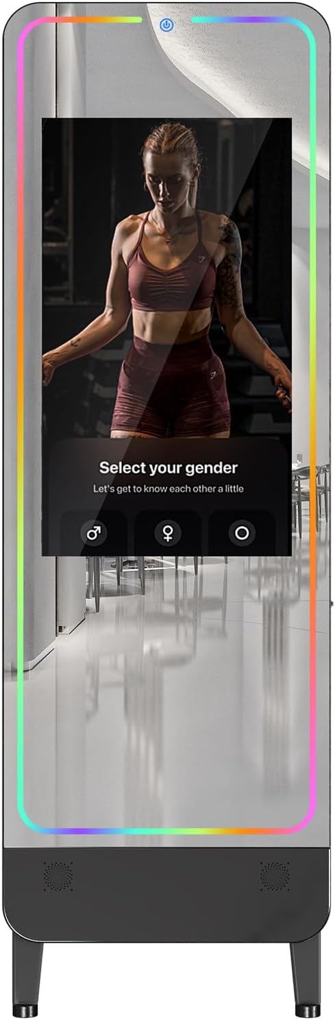 32" Smart Gym Mirror for Home Gym Workout, No VIP Required, 1080P HD Screen, 55" Mirror, Screen mirroring/Miracast/Screen Projection Support Various APP, with Light and Sound Control