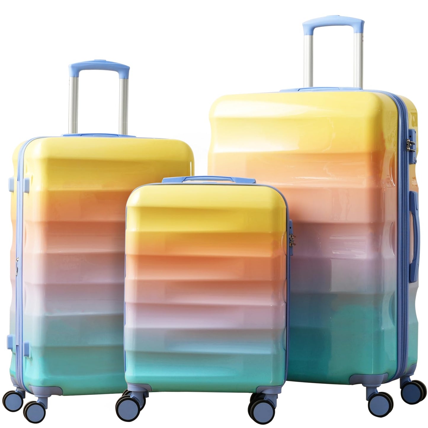 Merax 3 Luggage Sets, ABS Hardshell Suitcase Spinner Wheels with USB Port TSA Lock, Blue and Navy, 20/24/28 Inch