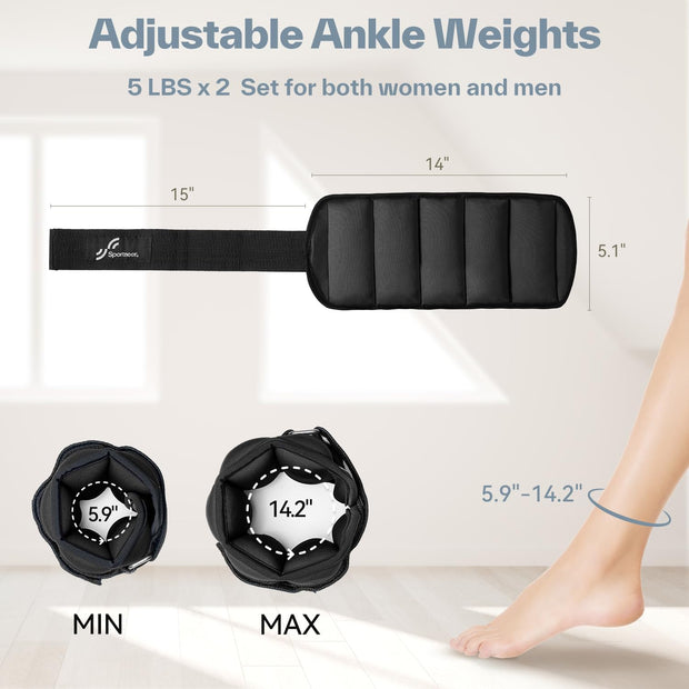 Sportneer Upgrade Adjustable Ankle and Wrist Weights for Women and Men 1-7 lbs / 1-10 lbs Set | Comfortable, Secure Fit for Walking, Running, Fitness, Physical Therapy, Home Gym
