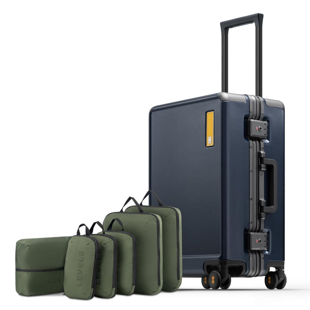 LEVEL8 Zipperless Checked Luggage with Aluminum Frame, Upgraded Medium Hardside Suitcase with Spinner Wheels, Metal Travel Luggage with Double Tsa Locks, 24 Inch, Black