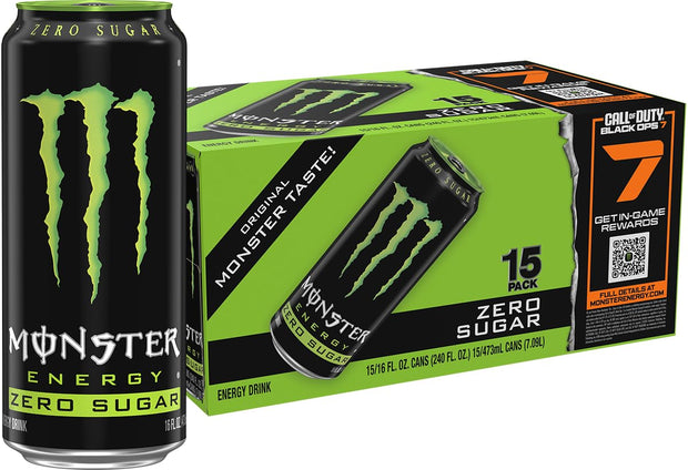 Monster Energy Zero Sugar, Low Calorie Energy Drink, 16 Ounce (Pack of 12)
