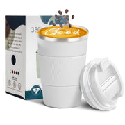 YINBAOGE Insulated Travel Coffee Mug Spill Proof Leak Proof Pobtable To Go Camping Stainless Steel Coffee Tumbler Reusable Coffee Cups with Lids Thermos for Hot and Cold Drink (Black, 12 OZ)