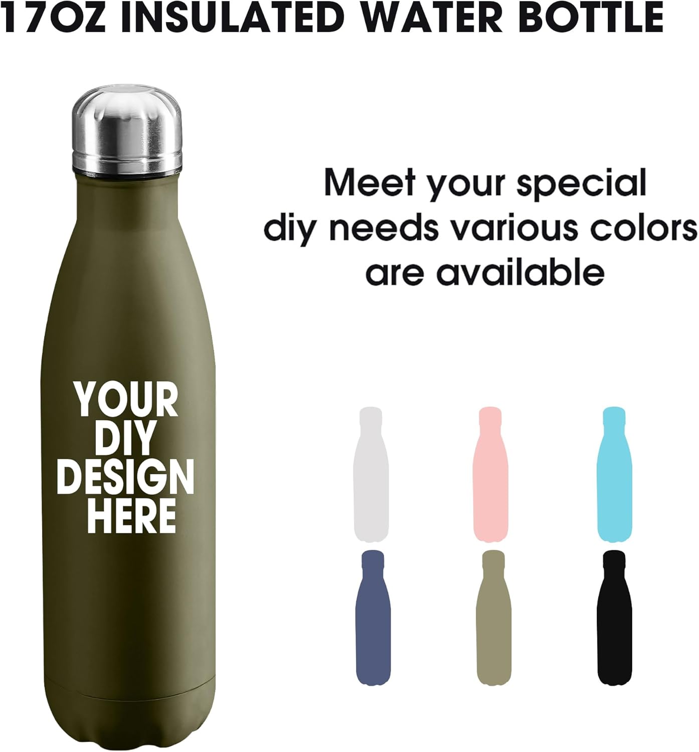 Personalized Custom Water Bottles 17oz Stainless Steel Double Wall Insulated Leakproof Cups for Sports Outdoors With Colorful Text Logo Print in USA