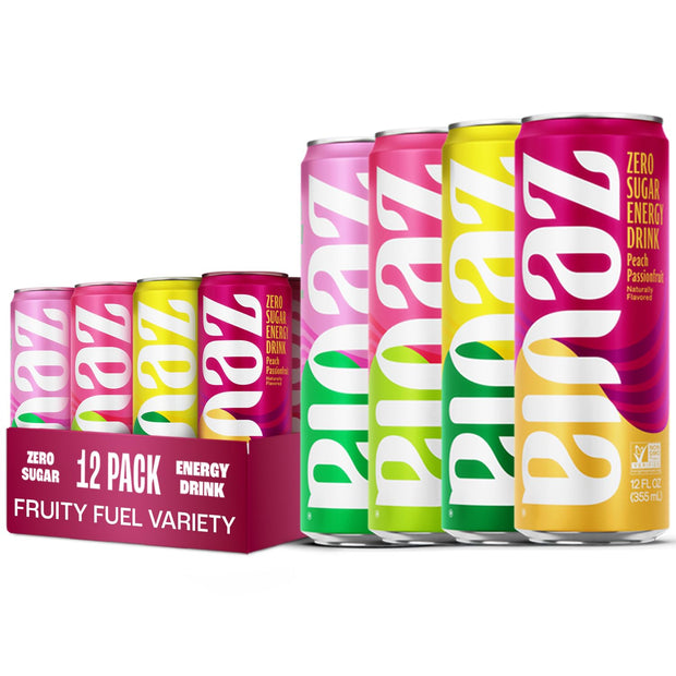 Zevia Zero Sugar Energy Drink, Fruity Fuel Variety Pack, 12 oz Cans (12-Pack) – Naturally Sweetened, Non-GMO Project Verified, Gluten-Free, Vegan