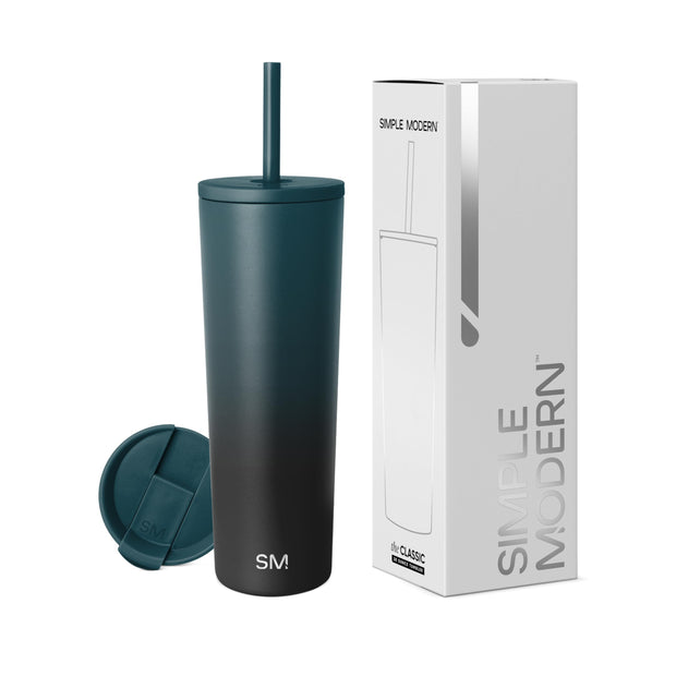 Simple Modern Insulated Tumbler with Lid and Straw | Iced Coffee Cup Reusable Stainless Steel Water Bottle Travel Mug | Gifts for Women Men Her Him | Classic Collection | 24oz | Midnight Black