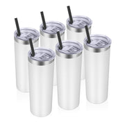 VEGOND Stainless Steel Tumblers Bulk 12 Pack, 20 oz Vacuum Insulated Skinny Tumblers with Lids and Straws, Double Wall Coffee Mug, Travel Water Cup, White