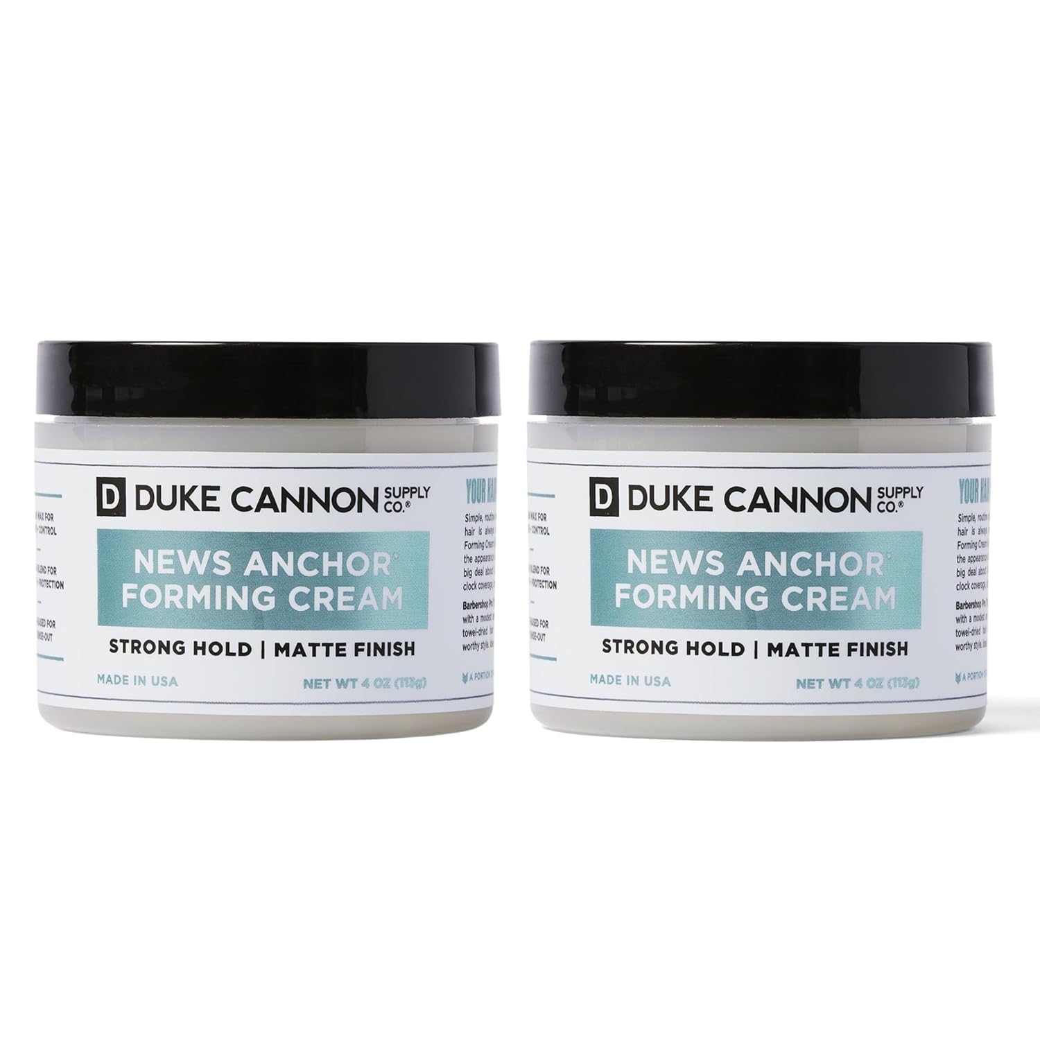 Duke Cannon Supply Co. News Anchor® Forming Cream - Medium to Strong Hold, Matte Finish, 4 oz. (Pack of 2)
