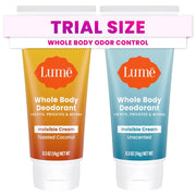 Lume Whole Body Deodorant - Mini Travel Size Invisible Cream Tube - Trial Size - 72 Hour Odor Control - Doctor Developed - Aluminum and Baking Soda Free - .5oz (Pack of 2) (Fresh Alpine & Unscented)