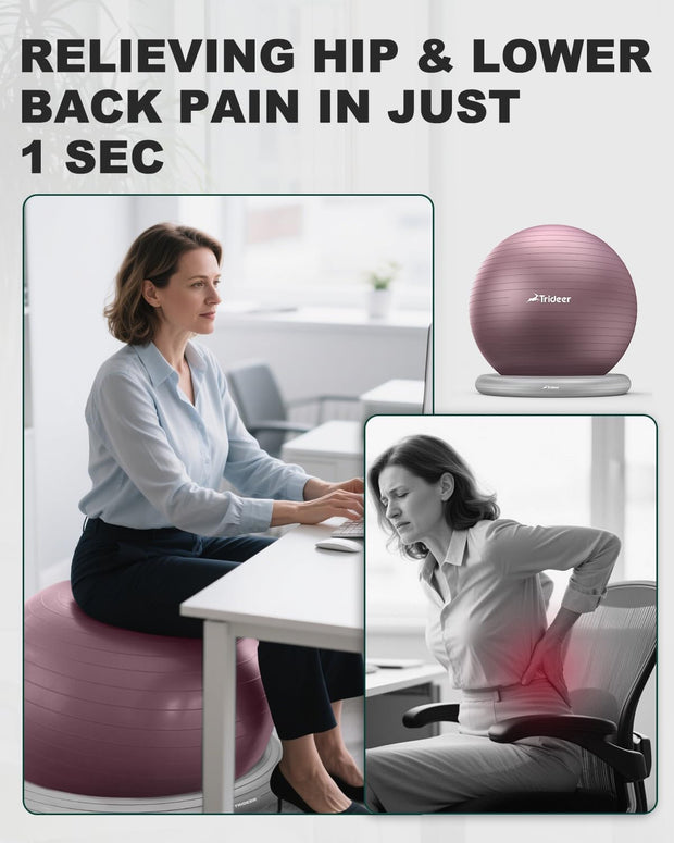 Trideer Exercise Yoga Ball Chair with Base for Home Office Desk, Stability & Fitness Ball Seat to Relieve Back Pain, Home Gym Workout for Abs, Pregnancy Ball with Pump