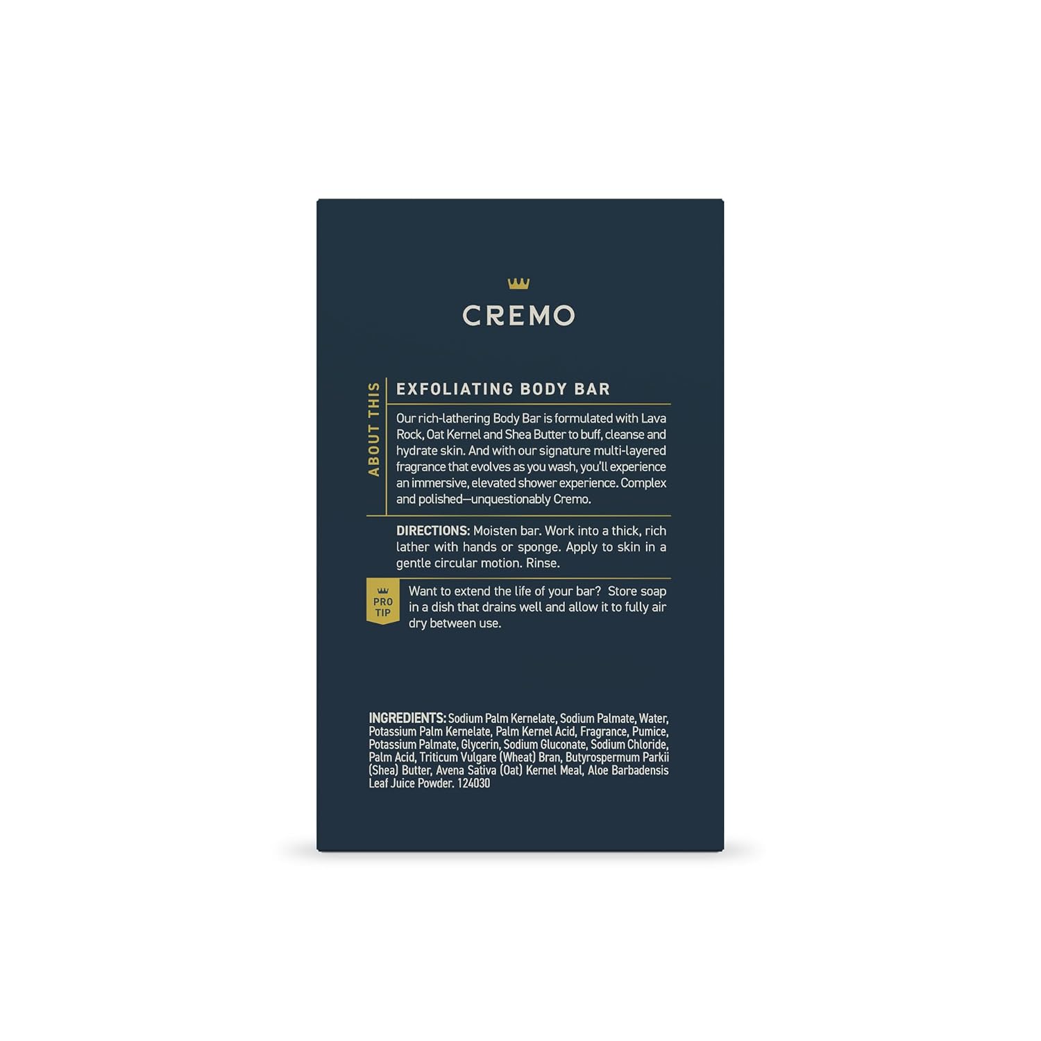 Cremo Exfoliating Body Bar for Men, Palo Santo Scent, Multi-Layered Fragrance That Buffs, Cleanses and Hydrates Skin, 5oz