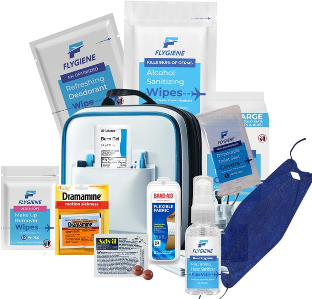 Travel Kit – Complete Airplane Travel Essentials Set for Men, Women, & Kids with Washable Case – 22-Piece TSA-Friendly Essentials for Flying